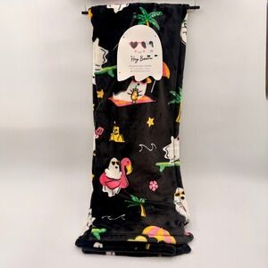 Hey Boo Summerween Halloween Tropical Ghost Velvet Plush Throw Blanket Black NEW